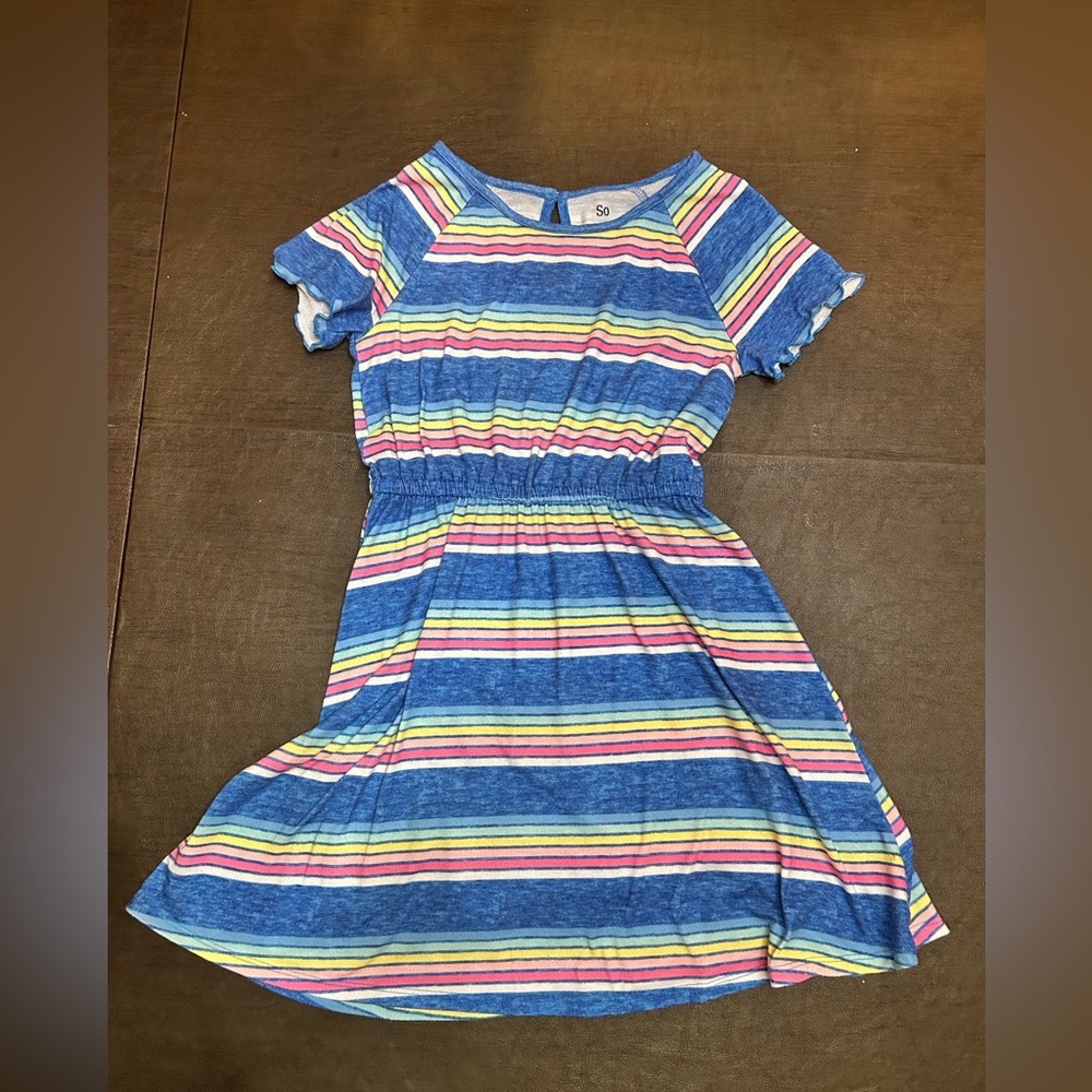 SO Kids Dress with Blue and Multicolor Stripes